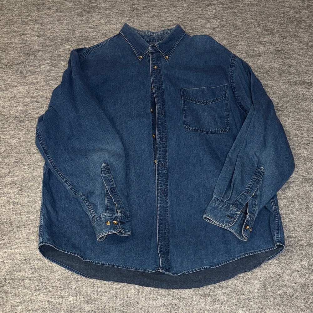 Lands' End Blue Denim Casual Button Down Shirt